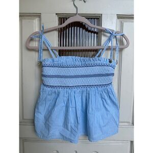 Crewcuts Girls Blue White Striped Smocked Top Shell Charms Size XL Kids
